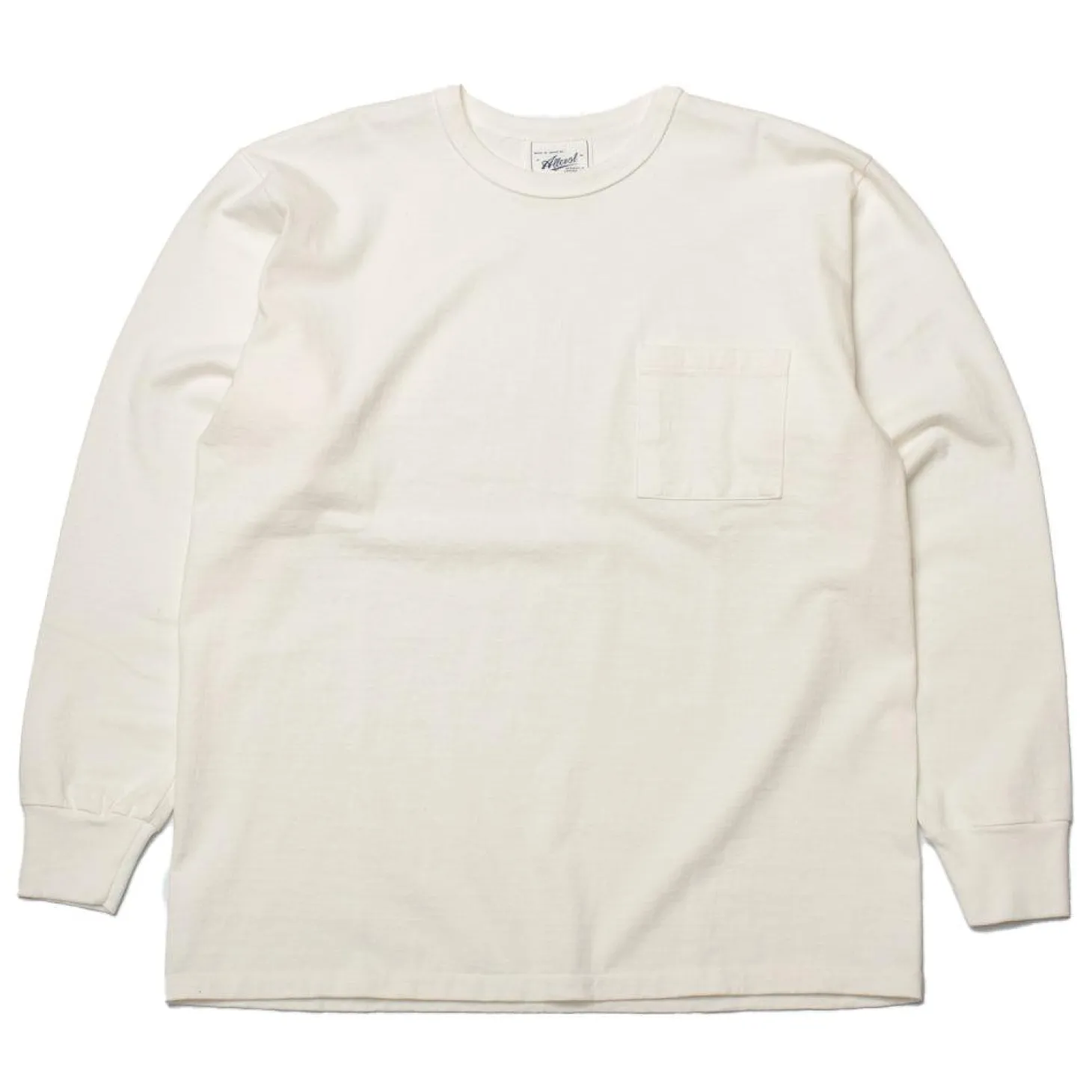 Allevol Heavy Duty Crew Neck Square Pocket L/S T-shirt White