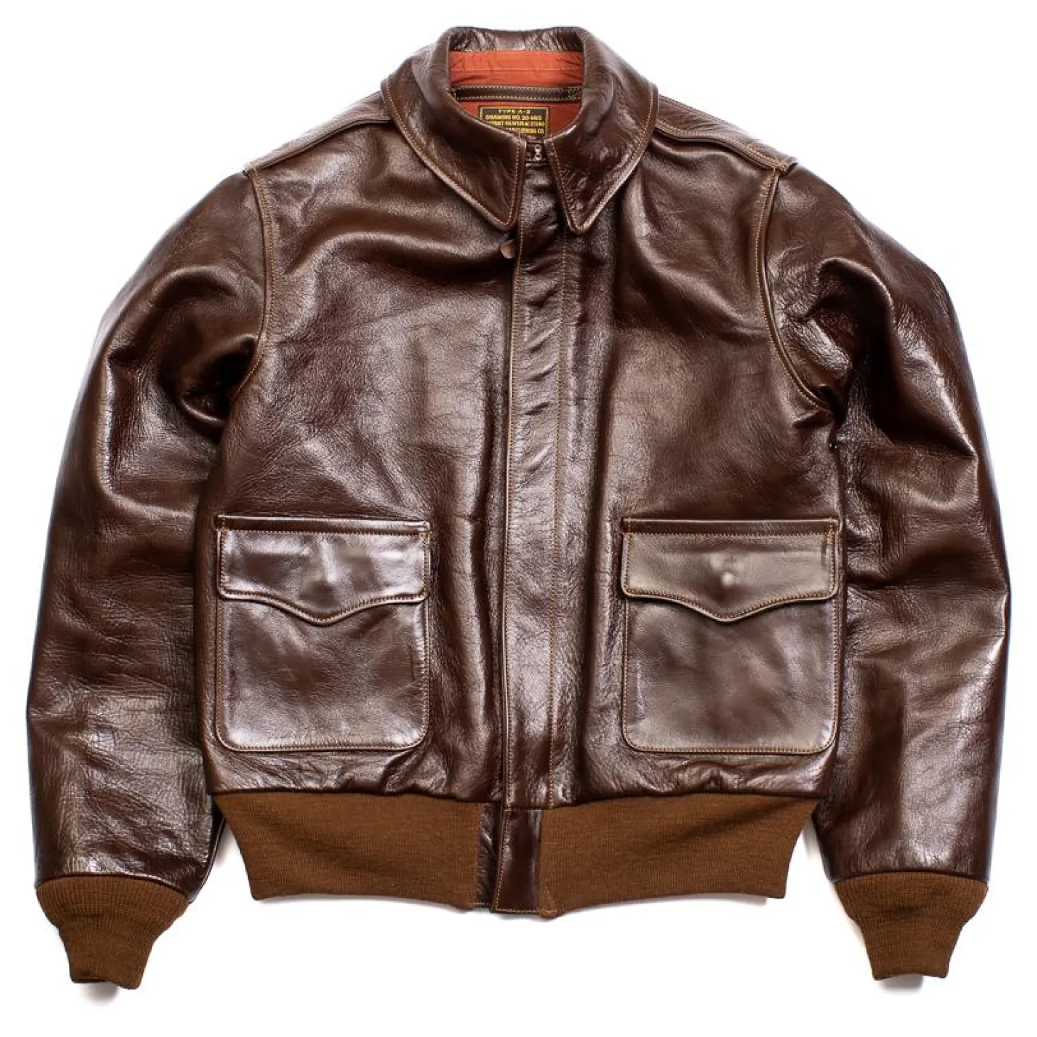 Buzz Rickson's Type A-2 Rough Wear 23380 No Stencil Leather Jacket Seal Brown