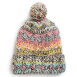 Chamula Double Cuff Cap Fair Isle #3 Pearl Grey #4