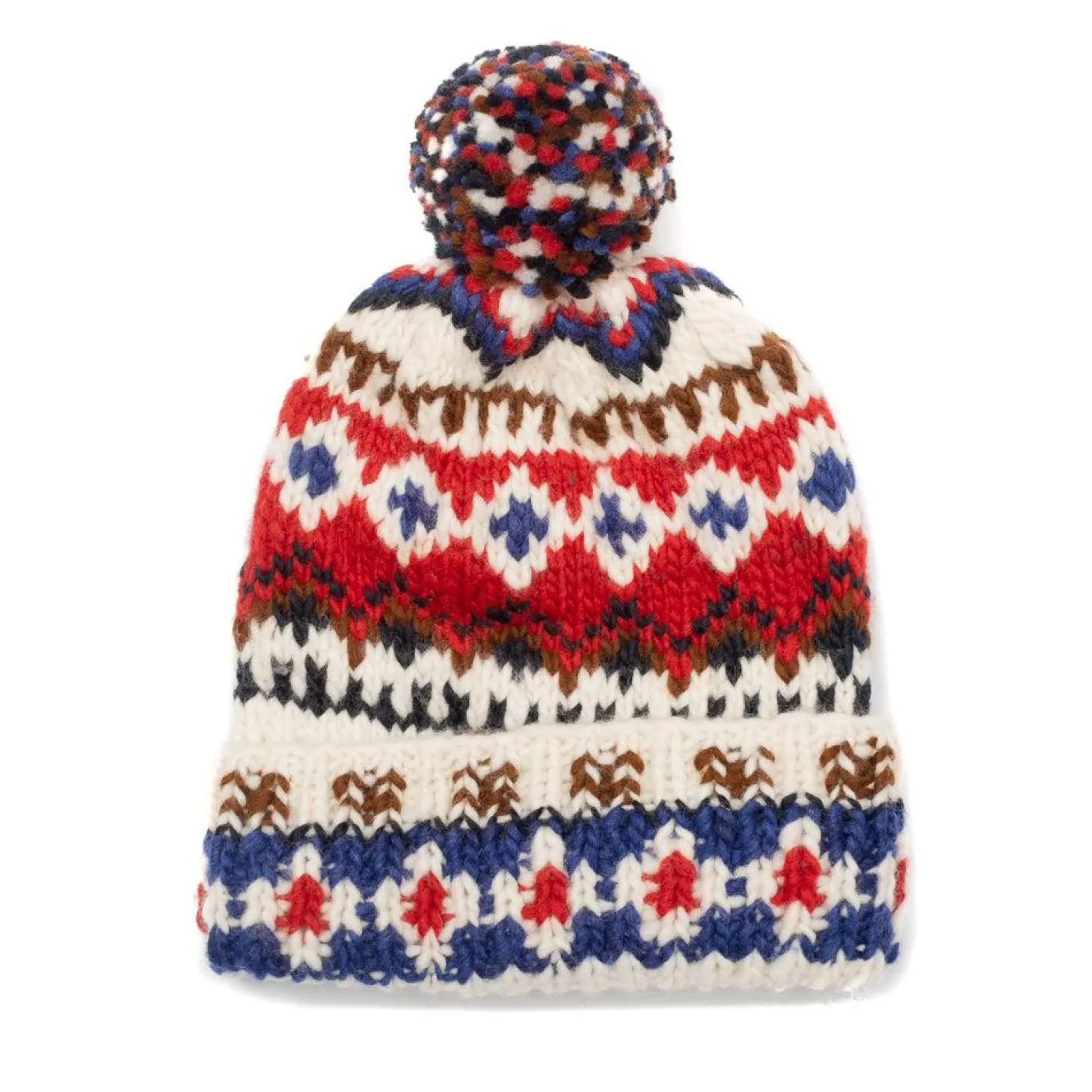 Chamula Double Cuff Cap Fair Isle #3 Ivory #3