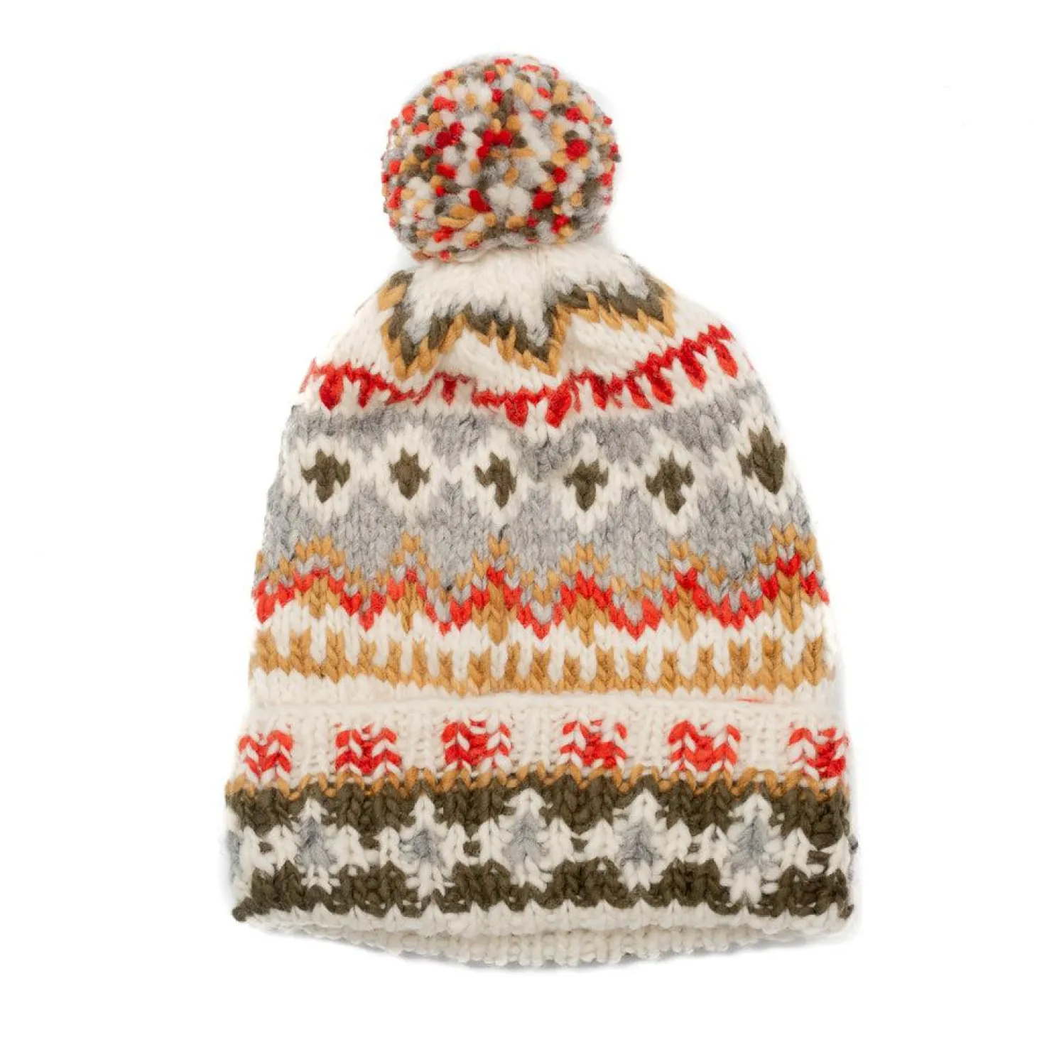 Chamula Double Cuff Cap Fair Isle #3 Ivory #5