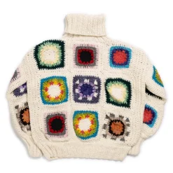 Chamula Granny Square Turtleneck Pullover Ivory