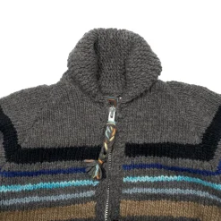 Chamula Multi Stripe Zipper Cardigan Grey Multi