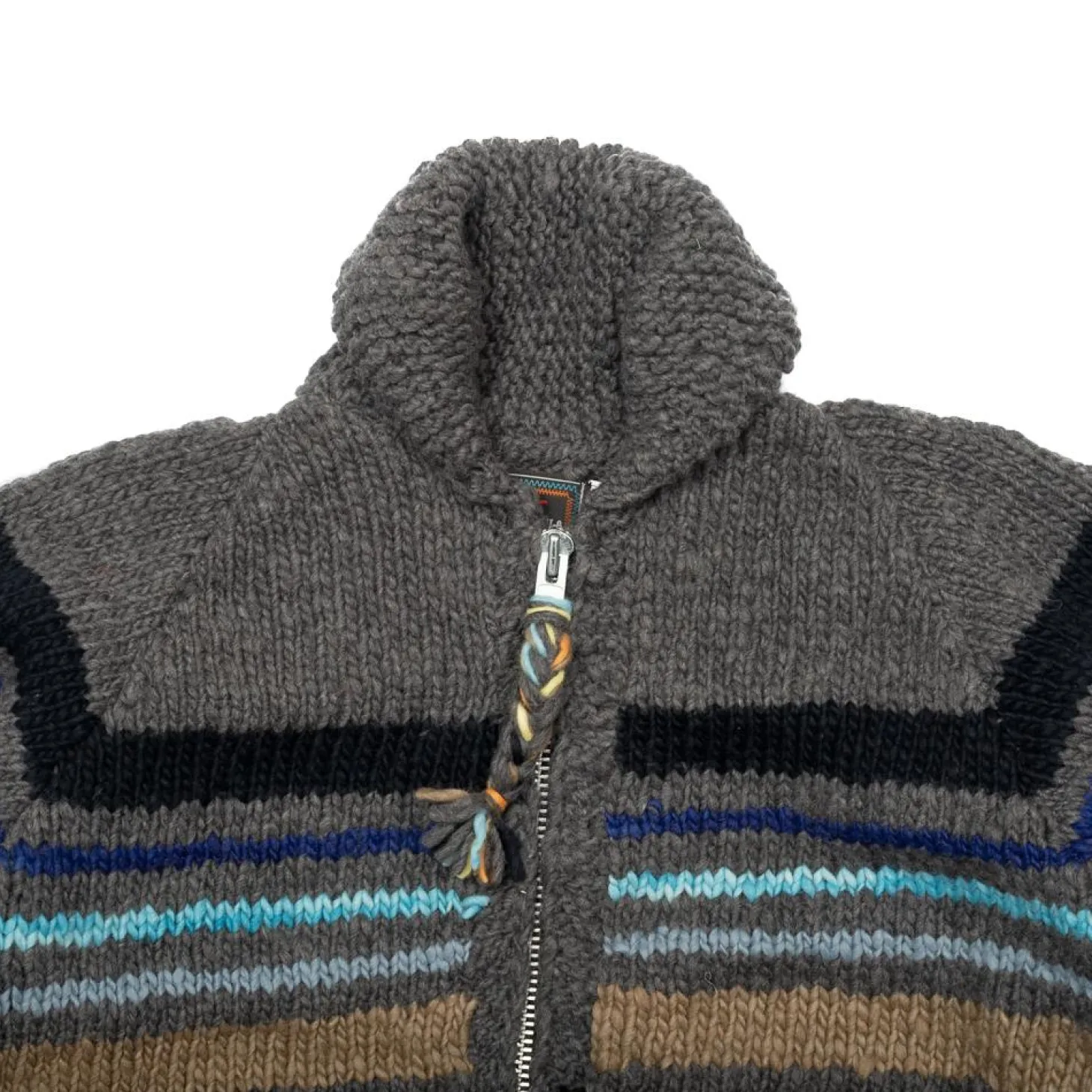 Chamula Multi Stripe Zipper Cardigan Grey Multi