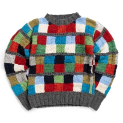 Chamula Sampler Squares Pullover Sweater Grey