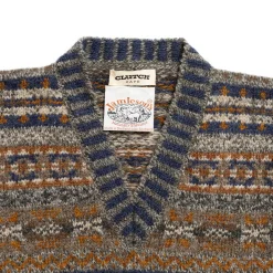 Jamieson's Of Shetland Jamieson's for Clutch Cafe Fair-Isle V-Neck Pullover with Graduated Rib #5 Dark Grey x Navy