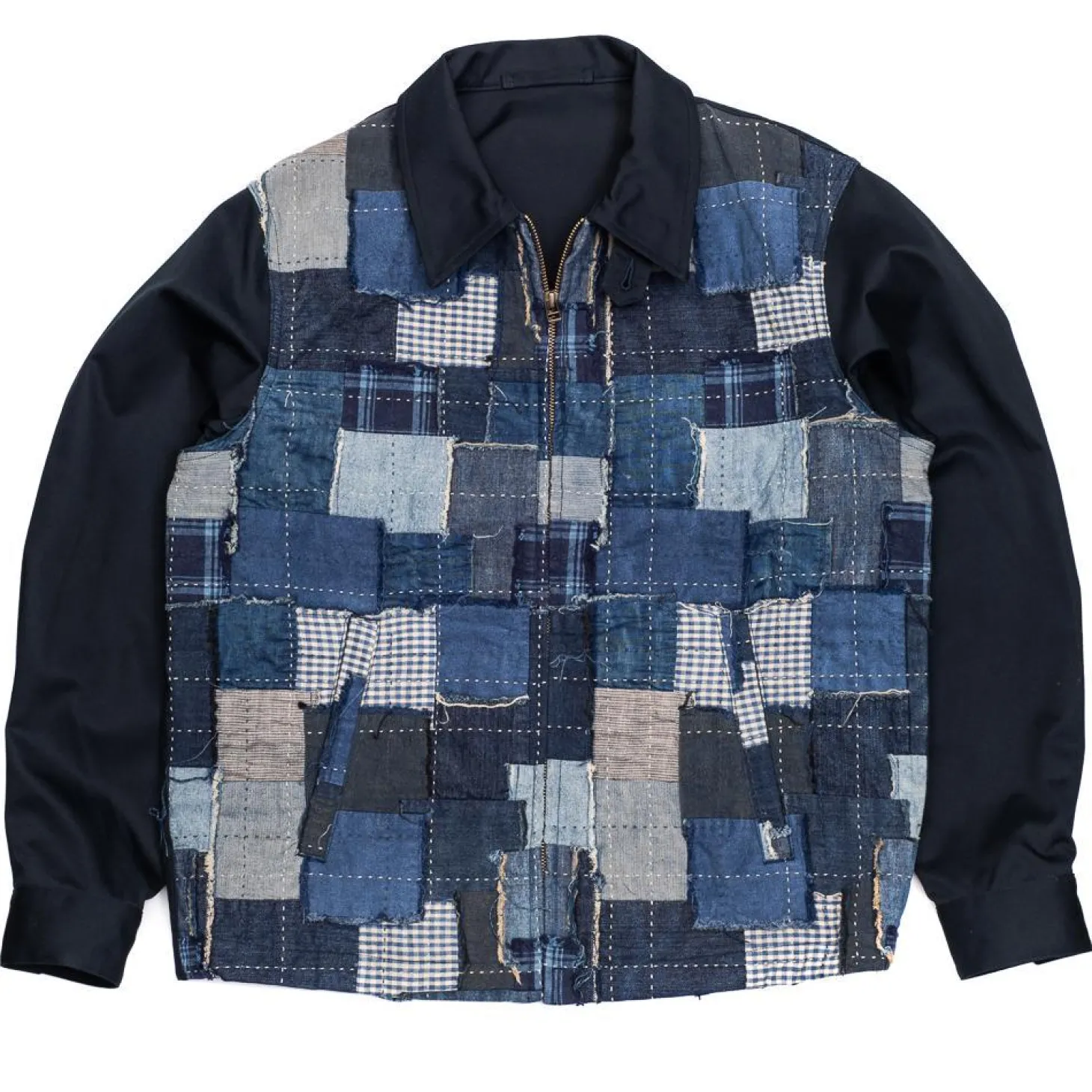 Kuon Boro Panelled Work Jacket Navy