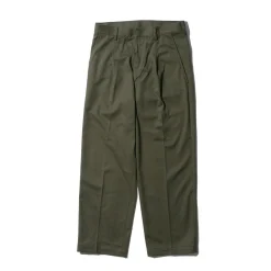 Kuon Brushed Drill Single Pleated Trousers Olive