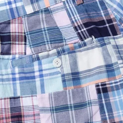 Kuon Madras Patchwork Shorts Light Blue Multi