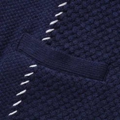 Kuon Multi-Patterned Cardigan w/Hand Stitch Navy