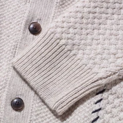 Kuon Multi-Patterned Cardigan w/Hand Stitch Ecru