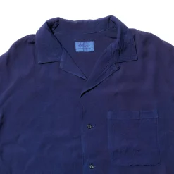 Kuon S/S Open Collar Shirt Aizome Dark Indigo
