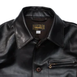 Orgueil Horsehide Leather Car Coat Black