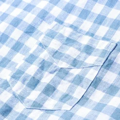 Post Overalls Neutra 4 Linen Block Check S/S Shirt Slate Blue