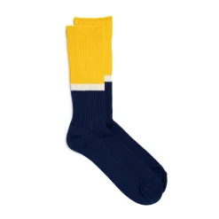 Rototo Bicolour Ribbed Crew Socks Yellow/ Navy