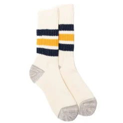 Rototo Coarse Ribbed Old School Crew Socks Navy/Yellow