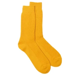 Rototo Cotton Waffle Crew Socks Mustard