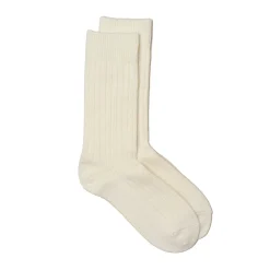Rototo Cotton Wool Ribbed Crew Socks White