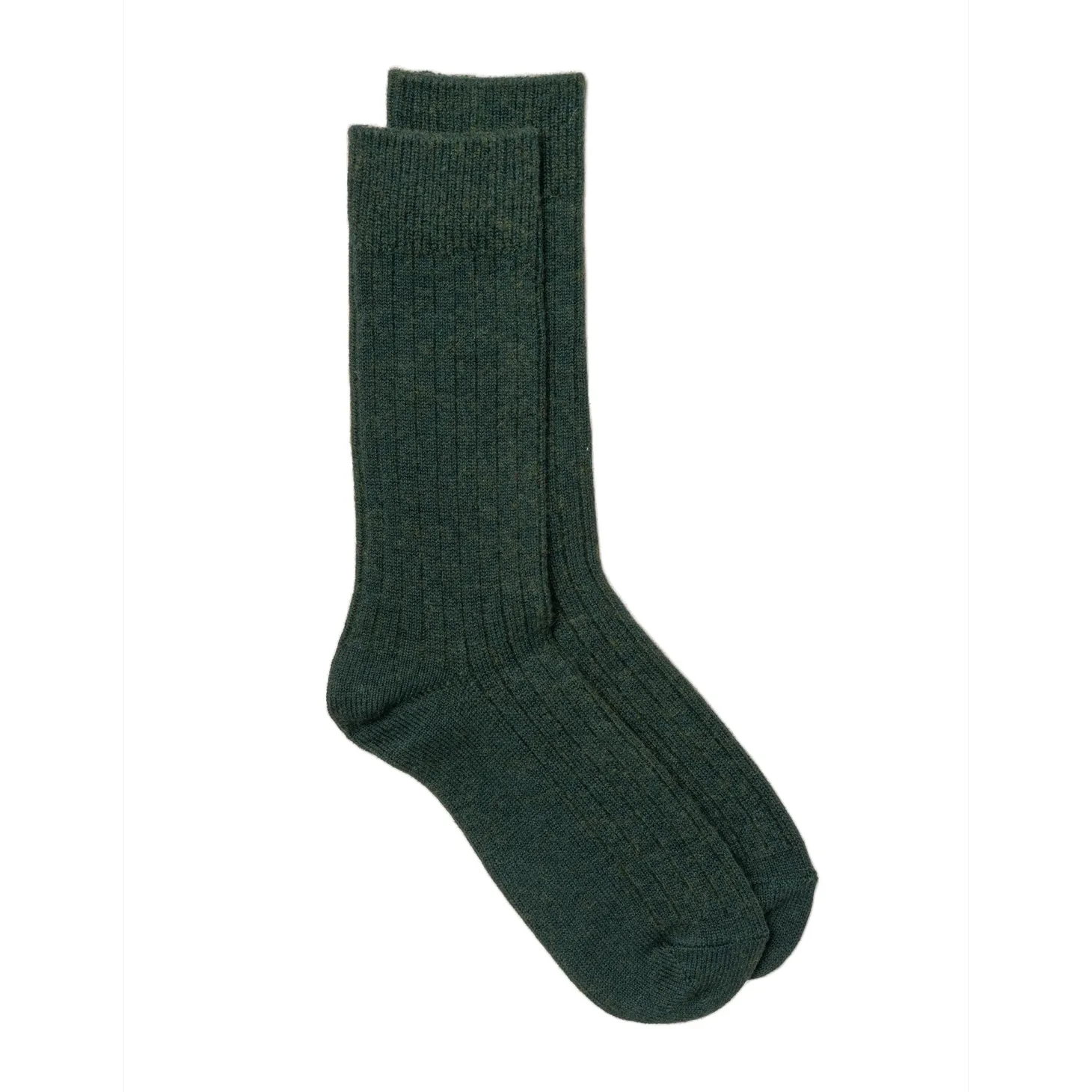 Rototo Cotton Wool Ribbed Crew Socks D. Green