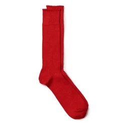 Rototo Linen/Cotton Ribbed Crew Socks Tomato