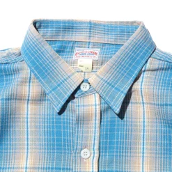 The Real McCoy's 8HU Ombre Check Summer Flannel Shirt Turquoise