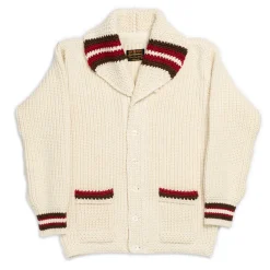 The Real McCoy's Striped Shawl Collar Cardigan Ecru